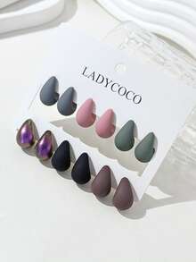 LADYCOCO 6 pares de pendientes de gota de agua de colores múltiples, elegantes y lindos, adecuados para el uso diario de las mujeres - Multicolor - Ver 1