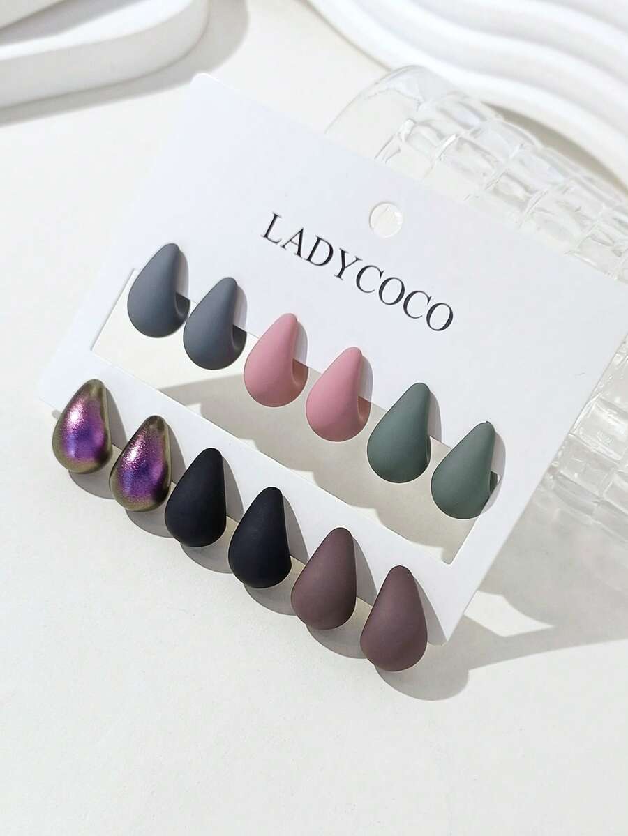 LADYCOCO 6 pares de pendientes de gota de agua de colores múltiples, elegantes y lindos, adecuados para el uso diario de las mujeres - Multicolor - Ver 1