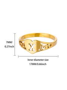 1枚复古风格字母心形戒指，男女通用，A-Z英文字母戒指，不锈钢戒指，金戒指，女士戒指，个性化珠宝时尚配饰，日常佩戴，周年纪念/生日/情人节礼物 - 金黃色 - 查看 19