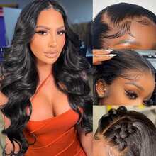 VIOLLY 180% High Density 13x4 Ear To Ear HD Transparent Lace Frontal Wigs Free Part Can High Crown Wig With Baby Hair 26Inch Natural Color/99J Burgundy Body Wave Wig Strong Hold Long Lasting Human Blended Hair Wigs For Black Women To Wear On Daily Or Parties Wig - 1B# - View 2