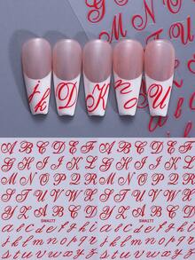 2片装红色字母美甲贴纸 3D DIY 自粘美甲贴花装饰配件 红色大写和小写字母滑块 美甲用品 女士女孩 - 紅色 - 查看 10