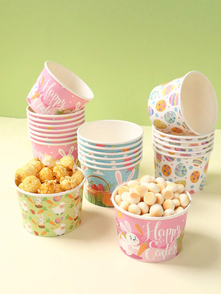 12pcs Easter Themed Disposable Paper Bowls,Cute Rabbit & Easter Eggs Pattern Paper Party Bowls,Spring Easter Bunny Dessert Bowls,Snack Bowls,Party Cups,Easter Decorations,Happy Easter Decor,Home Decor,Kitchen Table Decor,Easter Party Supplies,Easter Gifts,Party Favor Box - Multicolor - View 1