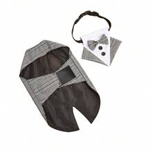 狗狗燕尾服套装及头巾，狗狗婚礼派对项圈，狗狗王子领结衬衫正式宠物婚礼服装，适合小型、中型、大型犬，如金毛寻回犬、萨摩耶犬和斗牛犬 - 灰色 - 查看 7