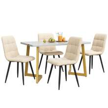 117cm Dining Table With 4 Chairs Set, Rectangular Dining Table, Modern Kitchen Table Set, Beige Velvet Dining Chair, Gold Table Legs - 米色 - 查看 5