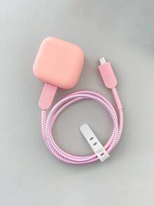 5pcs/Set Solid Color Silicone Charger Protector Covers, Compatible With IPhone 17/40W Cable, Anti-Bending, Pink/Black/White - Multicolor - View 11