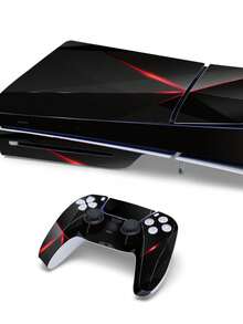 6pcs Black & Red Pattern P5 Slim Game Console Stickers, Dust-Proof And Wear-Resistant