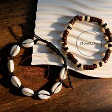 2 chiếc vòng chân phong cách Boho bãi biển làm từ vỏ sò và hạt gỗ, vòng chân thủ công có thể điều chỉnh kích thước với thiết kế vỏ sò, thích hợp cho kỳ nghỉ biển, trang sức chân thường ngày. - A - Xem 5