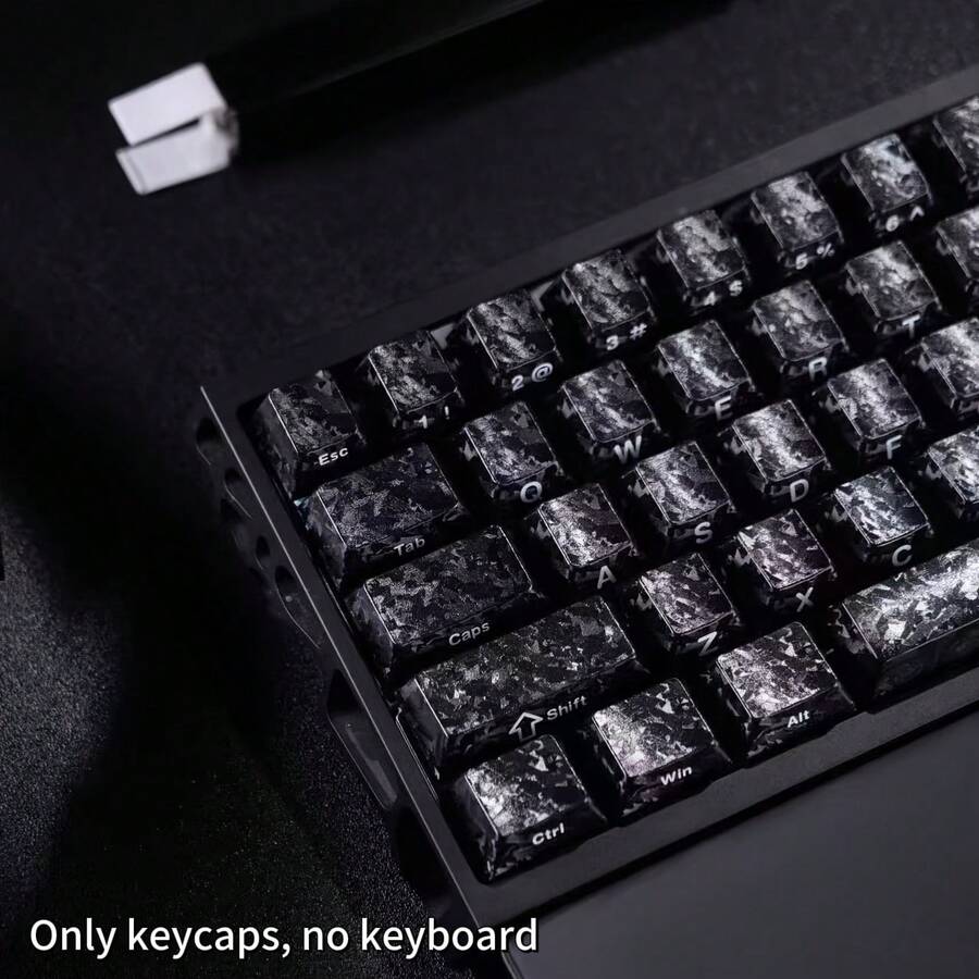 119 Keys Carbon Fiber Texture Keycaps, PC Molded Side-Printed Non-Slip Personalized Keycaps, Highly Attractive - Black - View 1