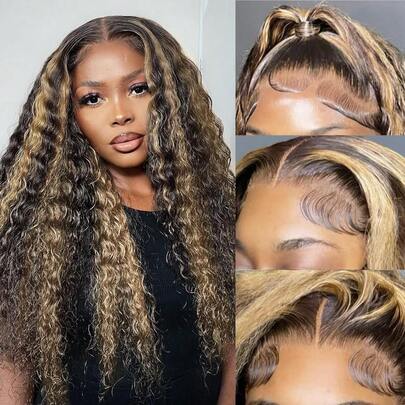 26 Inch Deep Wave Lace Front Wigs Human Hair Fb/27 180% Density 13x4 HD Lace Frontal Wigs Human Hair Pre Plucked Ombre Lace Front Wig Balayage Highlight Glueless Wigs For Women