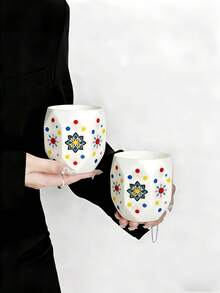 1 pieza Taza de café de cerámica con diseño de dados creativos, taza de estilo bohemio para espresso, taza con asa de agarre impresa a color, taza de té de estilo medio oriental para el Ramadán - Multicolor - Ver 4