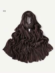 1 pezzo Sciarpa plissettata a tinta unita e righe con nappe, sciarpa/hijab casual di moda per donna - A - Visualizzare 9