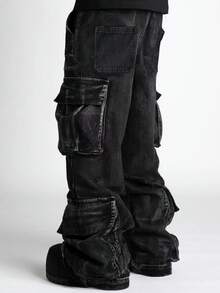 A Fashionable Men's Streetwear Denim Jeans - Dark Grey - View 2