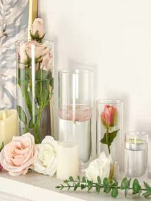 24pcs Transparent Cylinder Vase Set, Glass Vases For Centerpiece Decoration, Modern Floating Candle Holders, Hurricane Candle Holders For Wedding Table Decor - Clear - View 13
