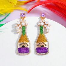 Bộ 1 đôi bông tai dáng dài chủ đề lễ hội - Thiết kế mặt nạ/chai sâm panh/hoa ly, trang sức lễ hội dành cho nữ, món quà tuyệt vời nhất cho đeo hàng ngày và các dịp tiệc tùng. - Nhiều màu - Xem 3