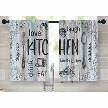 1pc/2pcs Farmhouse Rustic Kitchen Window Curtains Valance, Wooden Vintage Window Valance Curtain With Grey/Teal/Black Kitchen Design Curtains, Polyester Small Cafe Drapes For Festival Holiday Anniversary Gifts Housewarming Gifts, Window Treatment Short Curtain For Living Room Bedroom Bathroom Farmhouse Kitchen Decor, Rod Pocket, Machine Washable - 復古廚房 3 - 查看 8