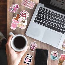 50pcs Funny Coffee Stickers Cute Pink Aesthetic Stickers Pack Kawaii Coffee Ins Decoration Stickers Cartoon Coffee Cup Stickers Vinyl Waterproof Stickers For Journaling Computer Scrapbook Luggage Water Bottle Phone - Pink - View 3