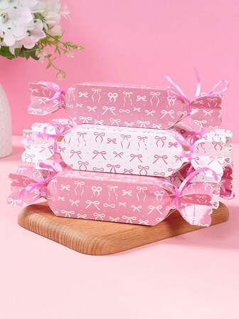 6/12 piezas Caja de regalo con forma de lazo y caramelo, caja de embalaje de caramelo con lazo elegante y pastel de ensamblaje portátil y fácil, adecuada para el Día de San Valentín, boda, cumpleaños, baby shower, regalos, embalaje de caramelos