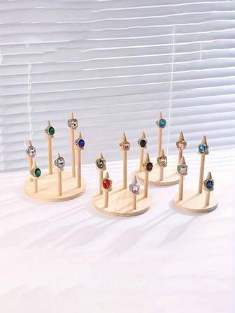 Wooden Round Ring Storage Display Tray, Jewelry Display Stand, Jewelry Making Display And Packaging Supplies