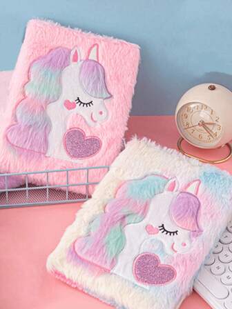1pc Cute Unicorn Plush Notebook, A5 Size, High-Quality Cartoon Journal, Student Supplies, Can Be Used As Small Gift, Office Supplies, Stationery, Gift, Diary