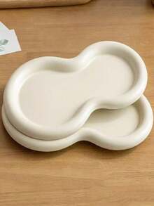 1个乳白色圆形塑料首饰收纳托盘，化妆品收纳架，眼影唇膏刷收纳架，适用于房间、家居、卧室、浴室、书桌、装饰，独特礼物 - 白色 - 查看 3
