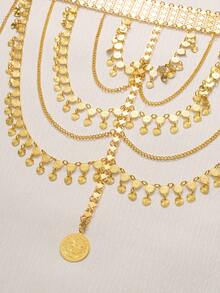 Herseygold 1件库尔德土耳其新娘首饰镀金流苏头饰，中东阿拉伯女性奢华头链，婚礼节日配饰 - 金色 - 查看 5