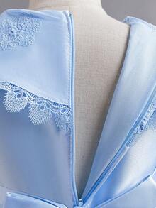 Girls' Embroidered Trailing Tulle Princess Dress, Cute Little Girl Party Dress, Suitable For Wedding, Birthday, Recital, Piano Performance, Evening Gown - Baby Blue - View 10