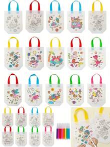 5/10pcs DIY Graffiti Gift Bags, Random DIY Material Pack Painting Coloring Blank Graffiti Non-Woven Tote Bags, The Bags Themselves Are Colorless, Need To Be Painted With Brushes, Reusable Animal Art Party Gift Bags, Mini Non-Woven Shopping Bags, Party Supplies - Multicolor - View 7