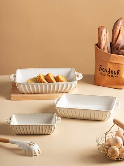 Versatile Multi-Size White Japanese Modern Simple Elegant Crackle Ceramic Baking Dish With Handles, Rectangular Ceramic Baking Tray Suitable For Salad, Pasta, Cheese Bake, Baking, Grilling, Roasting Chicken, Oven & Microwave & Dishwasher , Non-Stick Easy To Clean, Suitable For Home, Restaurant Daily Use And Holiday Occasions
