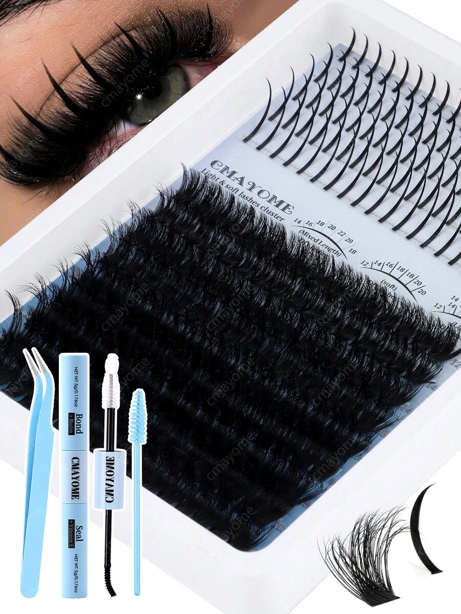 14 Rows 10-20mm D/DD Curly False Eyelashes, Available In 120D/140D/160D, 0.07mm Tip, Anime & Fairy Style Individual Lashes, Includes Glue, Sealed Packaging, Tweezers And Lash Brush. Suitable For Parties, Weddings, Dates, Halloween And Daily Wear. Reusable And Portable. - 淺藍色 - 查看 1