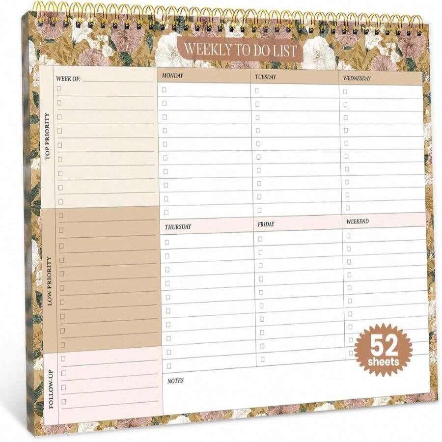 Weekly To Do List Notepad With 52 Undated Sheets(85"*11")- Undated Weekly Planner Notepad For Office Desk Accessories And Supplies - Midnight Lilac - Màu H - Xem 1