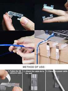 20 piezas de clips para cables sin taladro con salida de almacenamiento, clips organizadores de cables autoadhesivos - transparente - Ver 5