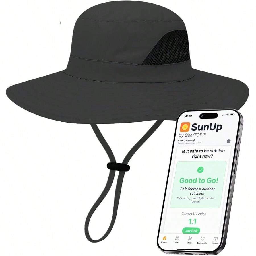 GearTOP Sombrero para Sol de ala Ancha para Hombre y Mujer Sombreros de Sol con Solapas para Pesca Senderismo Camping UPF 50+ - 7-7 1/2 + Gris Oscuro - Sin Solapas ni Cubrecuellos - Ver 1