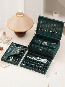 Neue Luxus Schmuckaufbewahrungsbox, elegante dunkelgrüne Farbe, hochwertige, filigrane Gestaltung für Halsketten, Ohrringe, Armbänder, große Kapazität Mehrebenen-Aufbewahrung, Valentinstag, Sonne, Reise, coole, Studentenwohnheim Aufbewahrung