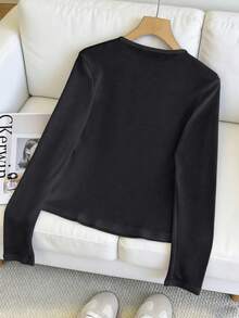 Y2K 弹性透视长袖圆领修身 T 恤外出上衣