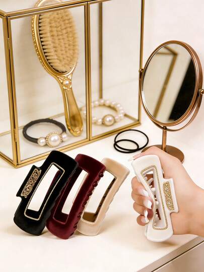 Geometric Hair Claw Clips For Women, Multi-Color Strong Grip Hair Clamps In White, Beige, Wine Red & Black, Nonslip Hair Accessories For Thick Or Thin Hair, Stylish Large Hair Clip For Daily Use, Office, Dating, And Casual Outings, Matte Hair Claws, Minimalist Hair Holders, Chic Hair Styling Tools For Women & Girls, Perfect For Buns, Half-Updos & Quick Hairstyles