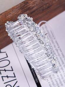 مشبك شعر على شكل هلال مرصع بالراين بألوان متعددة للنساء، اكسسوارات شعر أنيقة للاستخدام اليومي - فضي - مشاهدة 6