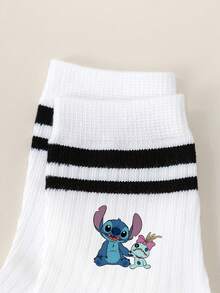 Disney 05.01.2010 Edycja Specjalna – Ręcznie szyte skarpetki do kostek dla dziewczynek/chłopców, prezent na co dzień/imprezę/Wielkanoc/wiosnę-lato, skarpetki dziecięce z motywem aniołków z serialu animowanego. Czarne skarpetki do połowy łydki z podwójnym białym paskiem. - Wielokolorowe - Zobacz 9