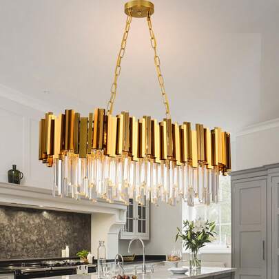 Dining Room Crystal Chandelier, Golden Chandelier, Modern Crystal Chandelier, 8-Lamp Modern Large Chandelier, Living Room Kitchen Island E14 (Excluding Light Bulbs)