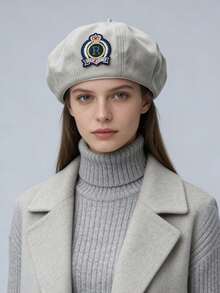 1pc Women Black Beret Hat, New Spring/Autumn Artist Beret Cap, Suitable For Daily Wear (Note: The Letter Style May Vary Slightly Due To Different Production Batches)