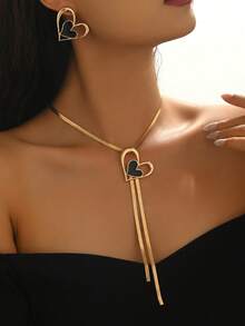 2件套 新款创意个性化时尚优雅百搭心形滴油流苏Y型优雅派对及日常秋冬套装