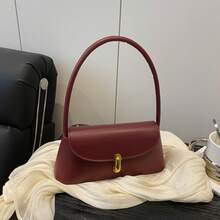 New Fashion Classic Waterproof PU Fabric Shoulder Bag,Underarm Bag, Suitable For Shopping,Lightweight,Business Casual Minimalist Bag For Teen Girls Women College Students Can Be Worn Crossbody. Suitable For Beach Vacation, Back To School Season, Women Wallet. - 酒紅色 - 查看 10