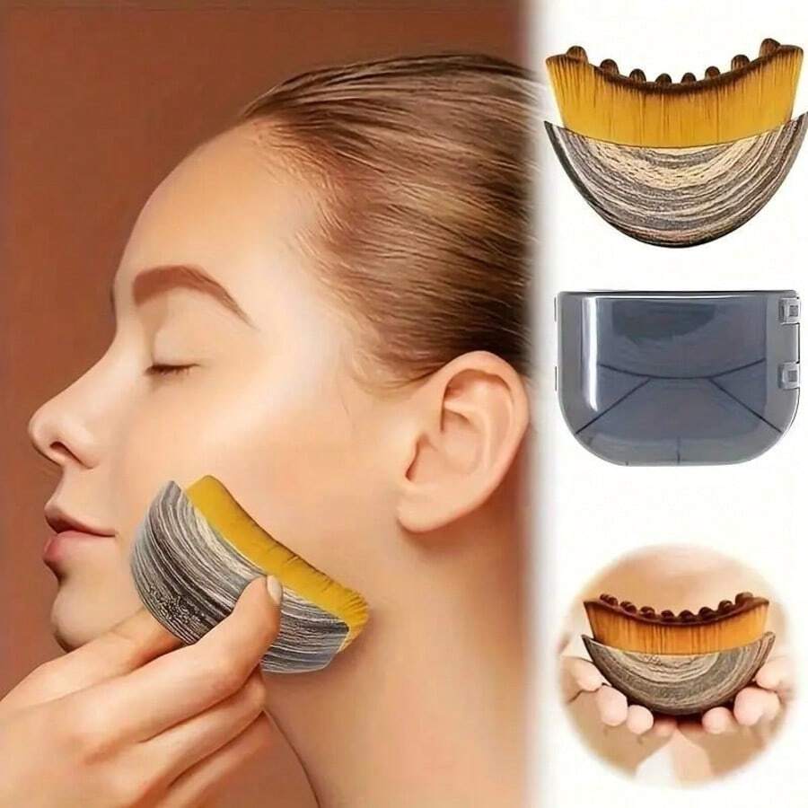 1pcs  New Contour Facial Brush, Face Massager, Dry Brushing, Jawline Shaping, Ergonomic Design, Precision Fit, Relieves Fatigue, Facial Care Tools - Brown - View 1