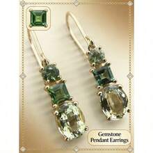 Sparkling Green Vintage Geometric Earrings With Synthetic Cubic Zirconia, Elegant Dangling Pendant Party Jewelry For Women, Handcrafted Boho Chic Festival Accessories, Hypoallergenic Sparkly Evening Wear Earrings, Unique Gift Idea For Her, Lightweight Comfortable Daily Statement Earrings, Waterproof & Tarnish Resistant Design. - 金色 - 查看 2