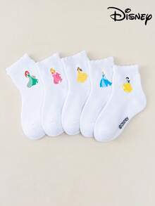 Disney 5双装公主可爱袜子，艾莎和美人鱼图案，中筒袜，韩式卡通风格，白色，儿童袜子，男童袜子，女童袜子，适合狂欢节、情人节、圣帕特里克节、慕尼黑啤酒节、复活节、斋月等各种场合，整体可爱风格 - 彩色 - 查看 16