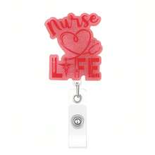 Carrete de identificación retráctil de acrílico rosa brillante con purpurina - Regalo médico lindo y romántico para trabajadoras de la salud, accesorio hospitalario para el Día de San Valentín