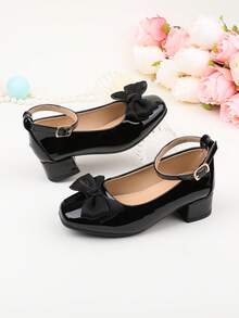 Mädchen Mode schwarze einfache Schleife Riemen Schnallen Anzugschuhe, geeignet für formelle Anlässe, Partys, Hochzeiten, Aufführungen, Ballett, Prinzessin Stil, bequem und vielseitig für Kleinkinder, kleine Mädchen und große Mädchen - Schwarz - Übersicht 1