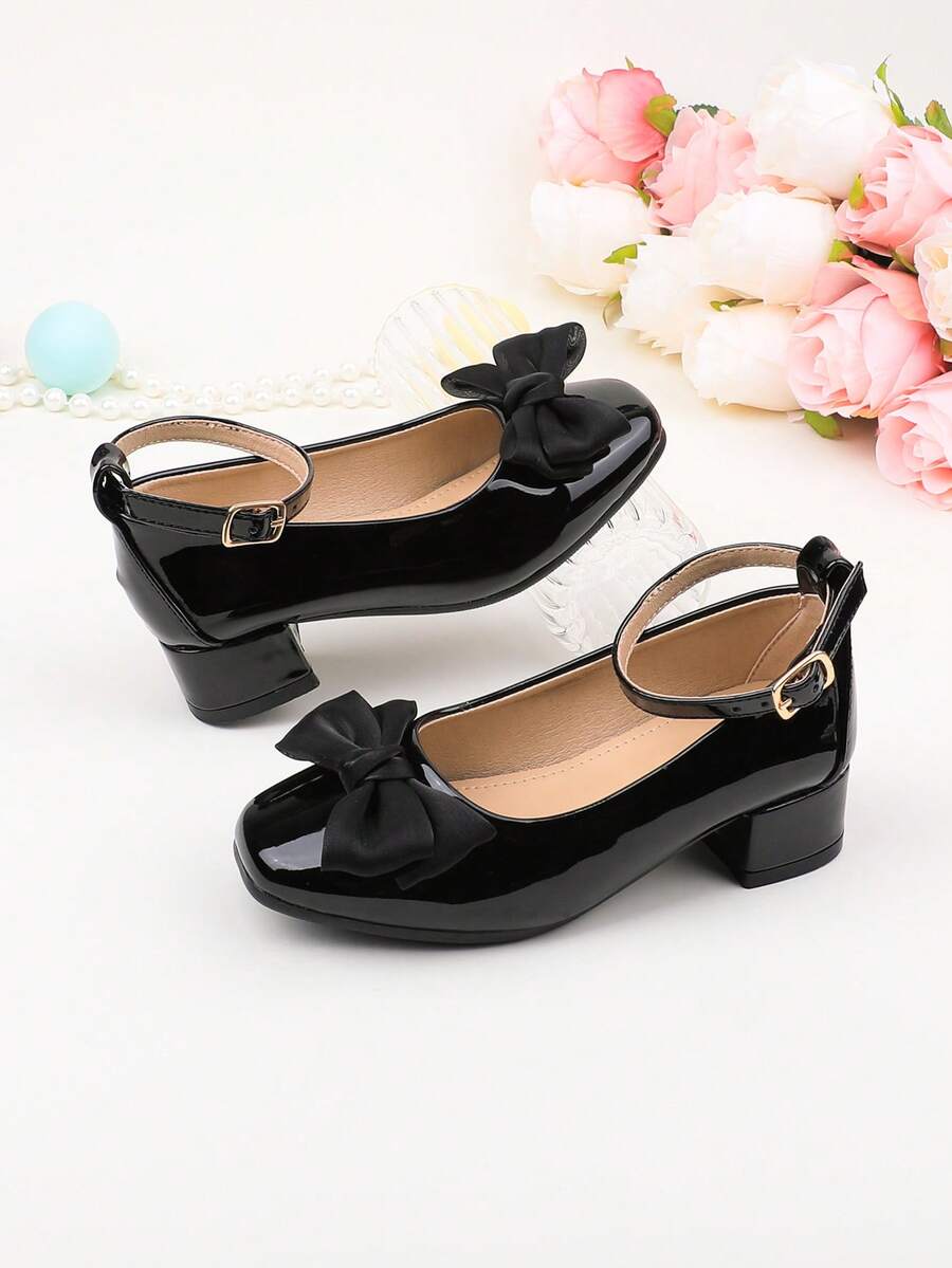 Mädchen Mode schwarze einfache Schleife Riemen Schnallen Anzugschuhe, geeignet für formelle Anlässe, Partys, Hochzeiten, Aufführungen, Ballett, Prinzessin Stil, bequem und vielseitig für Kleinkinder, kleine Mädchen und große Mädchen - Schwarz - Übersicht 1