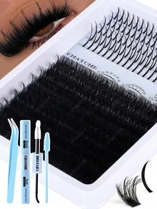 14 Rows 10-20mm D/DD Curly False Eyelashes, Available In 120D/140D/160D, 0.07mm Tip, Anime & Fairy Style Individual Lashes, Includes Glue, Sealed Packaging, Tweezers And Lash Brush. Suitable For Parties, Weddings, Dates, Halloween And Daily Wear. Reusable And Portable. - 淺藍色 - 查看 3