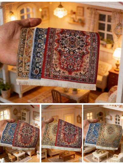 Multi-Color Mini Carpet Models, Various Styles Rectangular Nylon Woven (With Tassel Design) Models For House Decoration - Multiple Colors Available, Perfect Gift Idea, Suitable For Dollhouses And Micro DIY Projects, Ideal For Model Enthusiasts, All Seasons, Home Decor | Model House Accessories