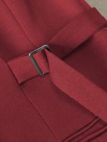 棕色系带双排扣女士西装外套，中长款修身通勤大衣，挺括垂坠面料，优雅休闲外套，适合25-45岁女性，春季款 - 酒紅色 - 查看 7